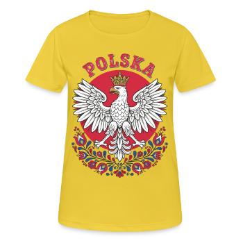 Polska Adler Volksemblem Kunst - Frauen T-Shirt atmungsaktiv - Sonnengelb - Vorne - AI Model Female 172 dark (172cm)