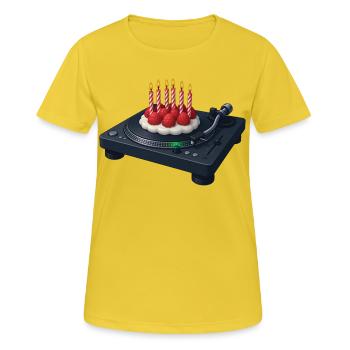 DJ BIRTHDAY - sound & vision - T-shirt respirant Femme - jaune soleil - Devant - AI Model Female 172 dark (172cm)