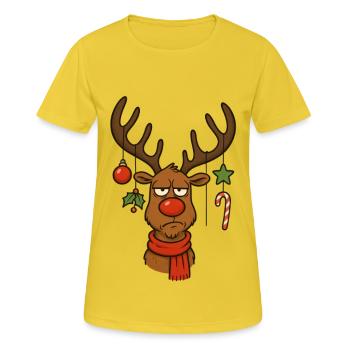 Weihnachten Rudolf Rentier - Frauen T-Shirt atmungsaktiv - Sonnengelb - Vorne - AI Model Female 172 dark (172cm)