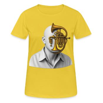 HORN MAN - sound & vision - T-shirt respirant Femme - jaune soleil - Devant - AI Model Female 172 dark (172cm)