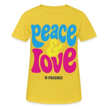 PEACE LOVE #4 - let's talk - T-shirt respirant Femme - jaune soleil - Devant - AI Model Female 172 dark (172cm)