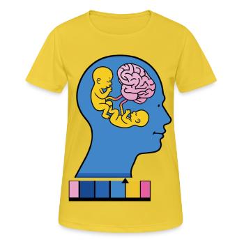 ZWILLING IN MEINEM KOPF – nette Menschen - Frauen T-Shirt atmungsaktiv - Sonnengelb - Vorne - AI Model Female 172 dark (172cm)