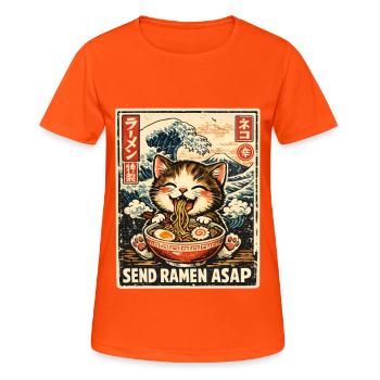 Ramen Katze Kanagawa - Frauen T-Shirt atmungsaktiv - Neonorange - Vorne - AI Model Female 172 dark (172cm)