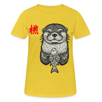 Loutre asiatique - T-shirt respirant Femme - jaune soleil - Devant - AI Model Female 172 dark (172cm)