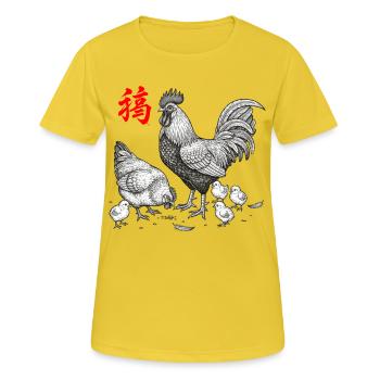 Hühnerhaltung Asiatisch - Frauen T-Shirt atmungsaktiv - Sonnengelb - Vorne - AI Model Female 172 dark (172cm)