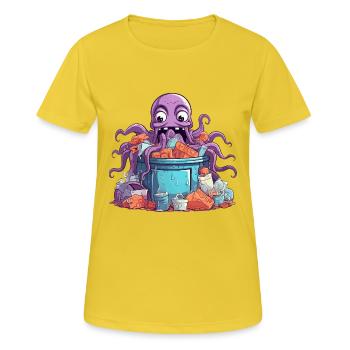 Kraken Pourpre dans le Chaos des Seaux - T-shirt respirant Femme - jaune soleil - Devant - AI Model Female 172 dark (172cm)