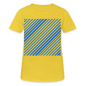 Grafische Linien mit diagonalen Streifen L-Blau - Frauen T-Shirt atmungsaktiv - Sonnengelb - Vorne - AI Model Female 172 dark (172cm)