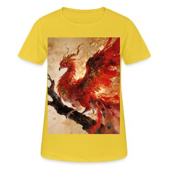 Le Cœur du Phénix : Flamme Éternelle - T-shirt respirant Femme - jaune soleil - Devant - AI Model Female 172 dark (172cm)