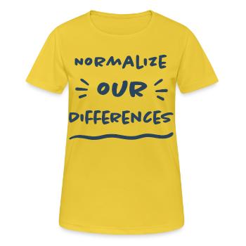 Normaliser nos différences - Inclusion - T-shirt respirant Femme - jaune soleil - Devant - AI Model Female 172 dark (172cm)