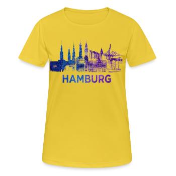 Hamburg Stadt Skyline - Frauen T-Shirt atmungsaktiv - Sonnengelb - Vorne - AI Model Female 172 dark (172cm)