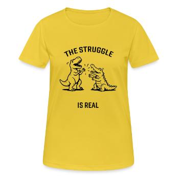 Der Kampf ist real - Frauen T-Shirt atmungsaktiv - Sonnengelb - Vorne - AI Model Female 172 dark (172cm)