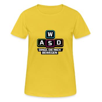 WASD Dinge Die Mich Bewegen - Frauen T-Shirt atmungsaktiv - Sonnengelb - Vorne - AI Model Female 172 dark (172cm)