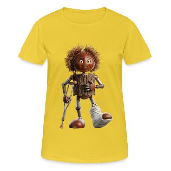 Mascotte robot cacahuète en bois - T-shirt respirant Femme - jaune soleil - Devant - AI Model Female 172 dark (172cm)