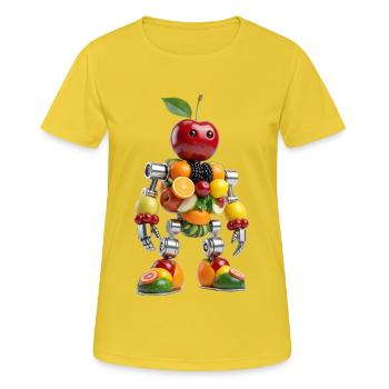 Fruchtbetriebener Arena-Roboter - Frauen T-Shirt atmungsaktiv - Sonnengelb - Vorne - AI Model Female 172 dark (172cm)
