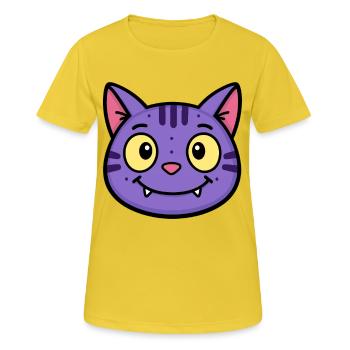 Lila Katzen-Cartoon-Face-T-Shirt - Frauen T-Shirt atmungsaktiv - Sonnengelb - Vorne - AI Model Female 172 dark (172cm)
