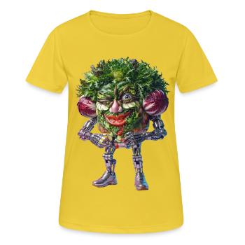 Veggie Robo Wächter - Frauen T-Shirt atmungsaktiv - Sonnengelb - Vorne - AI Model Female 172 dark (172cm)