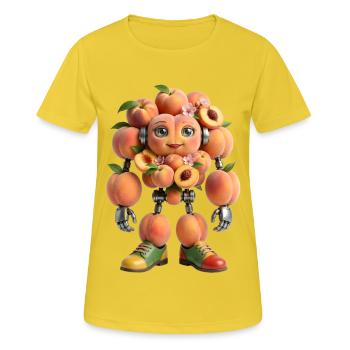 Pfirsichroboter mit Blüten - Frauen T-Shirt atmungsaktiv - Sonnengelb - Vorne - AI Model Female 172 dark (172cm)