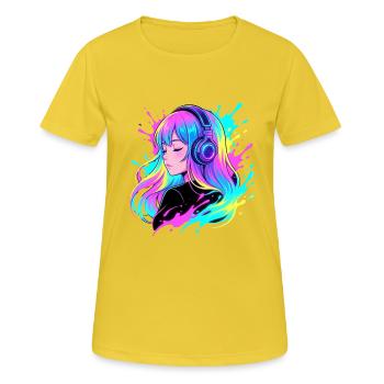 Fille aux écouteurs néon - T-shirt respirant Femme - jaune soleil - Devant - AI Model Female 172 dark (172cm)