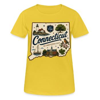 Connecticut Vintage State Souvenir-Aufkleber - Frauen T-Shirt atmungsaktiv - Sonnengelb - Vorne - AI Model Female 172 dark (172cm)