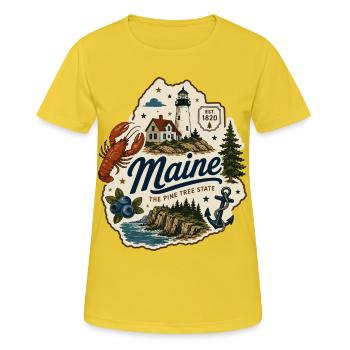Maine Pine Tree State Vintage Küstenaufkleber - Frauen T-Shirt atmungsaktiv - Sonnengelb - Vorne - AI Model Female 172 dark (172cm)