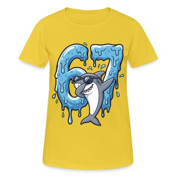67 Dabbing Hai Six Seven Meme Brainrot Kinder Jung - Frauen T-Shirt atmungsaktiv - Sonnengelb - Vorne - AI Model Female 172 dark (172cm)
