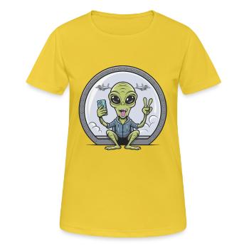 Selfie extraterrestre avec des avions de chasse - T-shirt respirant Femme - jaune soleil - Devant - AI Model Female 172 dark (172cm)