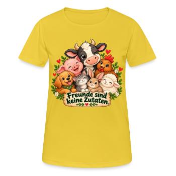 Freunde sind keine Zutaten  - Frauen T-Shirt atmungsaktiv - Sonnengelb - Vorne - AI Model Female 172 dark (172cm)