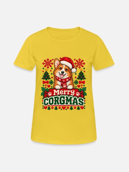 Corgi - Weihnachtsmotiv in Strickoptik - Frauen T-Shirt atmungsaktiv - Sonnengelb