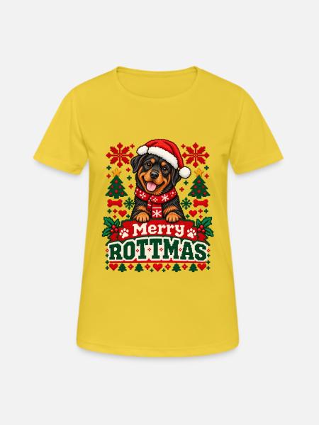 Rottweiler - Weihnachtsmotiv in Strickoptik - Frauen T-Shirt atmungsaktiv - Sonnengelb
