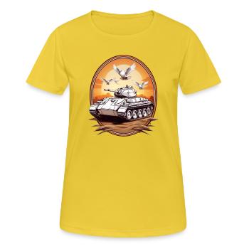 Chars avec colombes de la paix - T-shirt respirant Femme - jaune soleil - Devant - AI Model Female 172 dark (172cm)