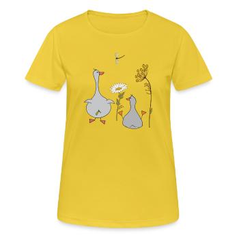 Gänse auf der Wiese - Frauen T-Shirt atmungsaktiv - Sonnengelb - Vorne - AI Model Female 172 dark (172cm)