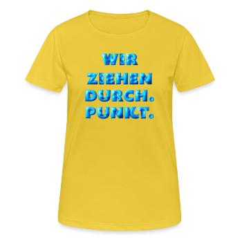 Wir ziehen durch - Frauen T-Shirt atmungsaktiv - Sonnengelb - Vorne - AI Model Female 172 dark (172cm)