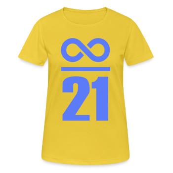 Unendlich durch 21 Millionen Bitcoin Unendlich  - Frauen T-Shirt atmungsaktiv - Sonnengelb - Vorne - AI Model Female 172 dark (172cm)