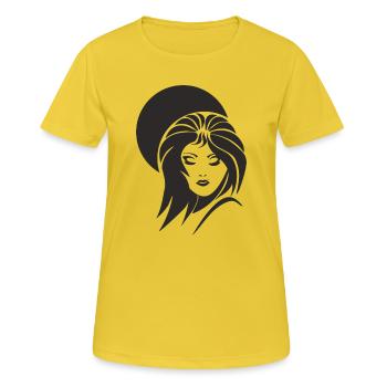 Frauengesicht_003 - T-shirt respirant Femme - jaune soleil - Devant - AI Model Female 172 dark (172cm)