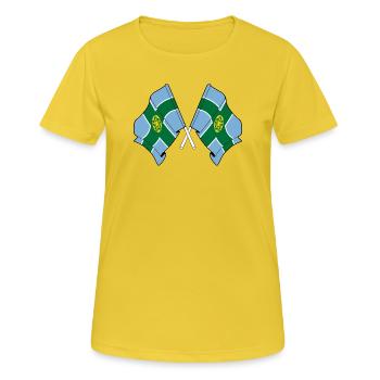 Derbyshire-Flaggen gekreuzt - Frauen T-Shirt atmungsaktiv - Sonnengelb - Vorne - AI Model Female 172 dark (172cm)