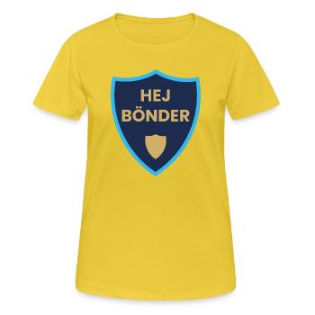 Hallo Bauernschildwappen - Frauen T-Shirt atmungsaktiv - Sonnengelb - Vorne - AI Model Female 172 dark (172cm)