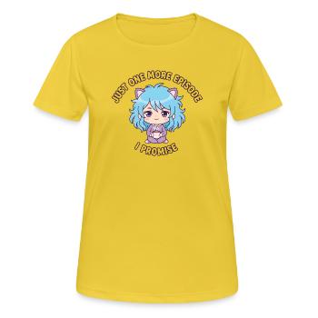 Just One More Episode: Anime Girl & Kakao - Frauen T-Shirt atmungsaktiv - Sonnengelb - Vorne - AI Model Female 172 dark (172cm)