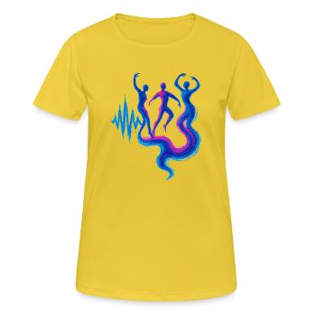 Schallwellen-Energieflusstanz-Design - Frauen T-Shirt atmungsaktiv - Sonnengelb - Vorne - AI Model Female 172 dark (172cm)