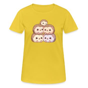 Kuschelige Igelfamilie - Frauen T-Shirt atmungsaktiv - Sonnengelb - Vorne - AI Model Female 172 dark (172cm)