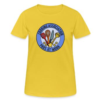Emblème des professionnels de l’association culinaire au travail - T-shirt respirant Femme - jaune soleil - Devant - AI Model Female 172 dark (172cm)