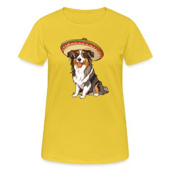 Border Collie Hund Lustig Sombrero - Frauen T-Shirt atmungsaktiv - Sonnengelb - Vorne - AI Model Female 172 dark (172cm)