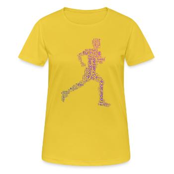 Idée cadeau pour une course à pied - T-shirt respirant Femme - jaune soleil - Devant - AI Model Female 172 dark (172cm)