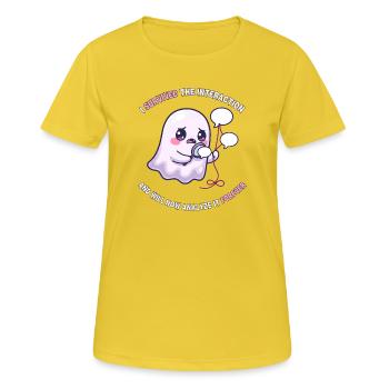 Ich habe die Interaktion überlebt – Angsthumor - Frauen T-Shirt atmungsaktiv - Sonnengelb - Vorne - AI Model Female 172 dark (172cm)