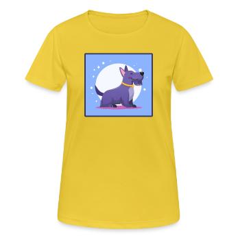 Lila Scottish-Terrier (Comic) - Frauen T-Shirt atmungsaktiv - Sonnengelb - Vorne - AI Model Female 172 dark (172cm)