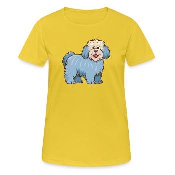 Hellblauer zotteliger Hund (Comic) - Frauen T-Shirt atmungsaktiv - Sonnengelb - Vorne - AI Model Female 172 dark (172cm)