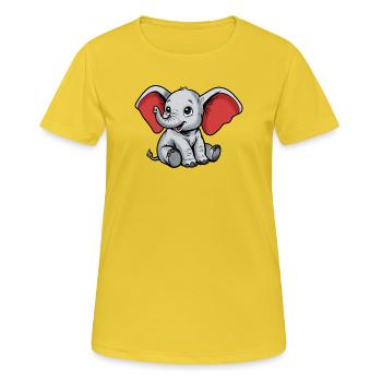 Petit Éléphant – Personnage de dessin animé joyeux - T-shirt respirant Femme - jaune soleil - Devant - AI Model Female 172 dark (172cm)