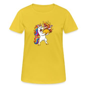 Drôle de catastrophe de tacos licornes - T-shirt respirant Femme - jaune soleil - Devant - AI Model Female 172 dark (172cm)