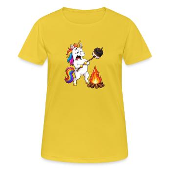 Funny Unicorn Camping Mishap - Women's Breathable T-Shirt - sunshine - Front - AI Model Female 172 dark (172cm)