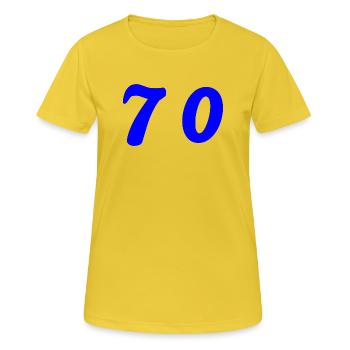 70. 70 ANS. 70e ANNIVERSAIRE. ANNIVERSAIRE 70 ANS. - T-shirt respirant Femme - jaune soleil - Devant - AI Model Female 172 dark (172cm)