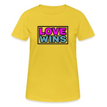 Graphique de citation Love Wins - T-shirt respirant Femme - jaune soleil - Devant - AI Model Female 172 dark (172cm)
